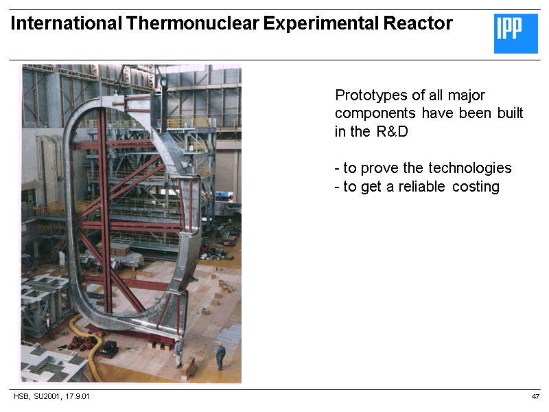 HSB, SU2001, 17.9.01 International Thermonuclear Experimental Reactor 47 Prototypes of all major  components